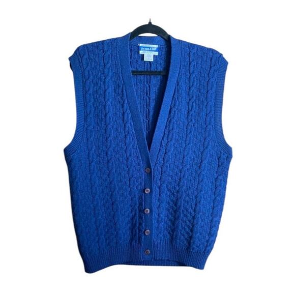 Vintage Pendleton Sz M Women's 100% Virgin Wool Sweater Vest Button Front Navy - Picture 1 of 8